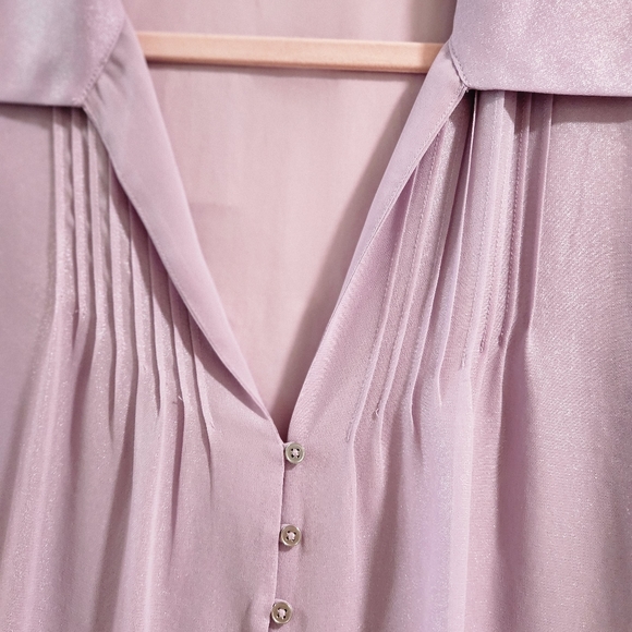 Vintage BeBe Lavender Sheer Tuxedo V Neck Style Blouse Size Medium - Picture 3 of 13